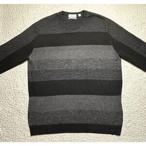 Calvin Klein Mens Striped Crew Sweater Gray L 100% Cotton